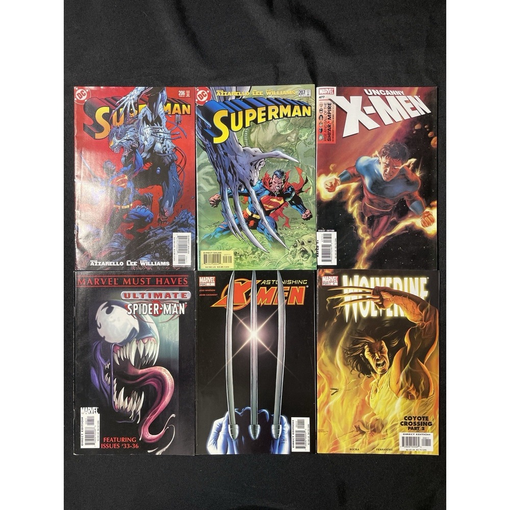 Superman X-Men Wolverine Ultimate Spider-Man Comic Lot of 6 Marvel DC